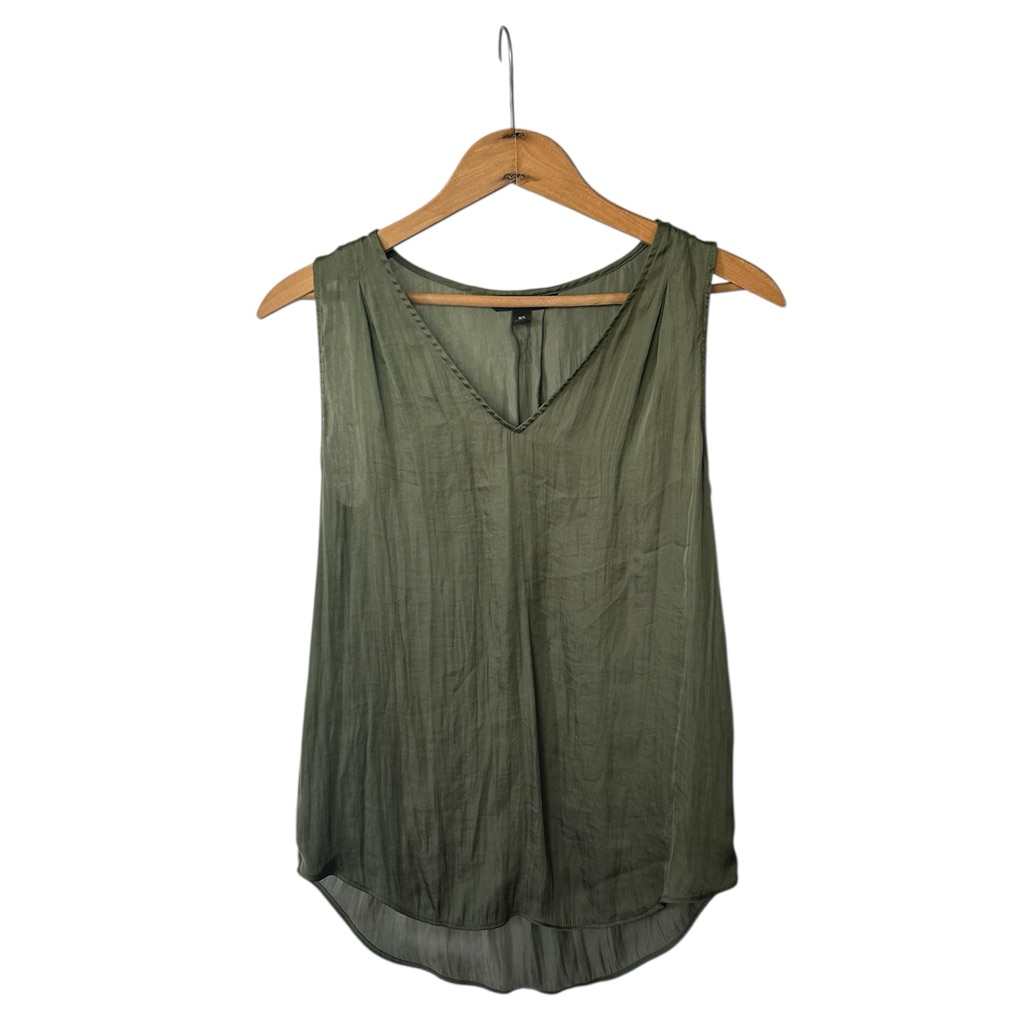 Banana Republic | Women’s Olive Green Silky Vneck Round Hem Tank Top Size Xs